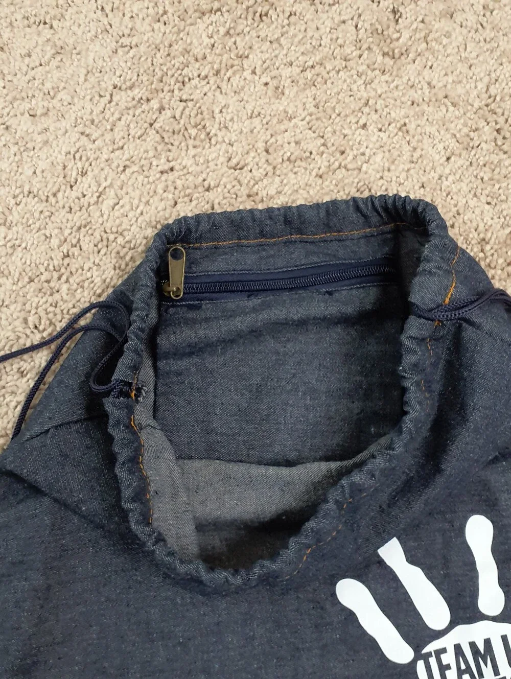 Drawstring Cloth Backpack Color Blue With Pocket inside with zipper